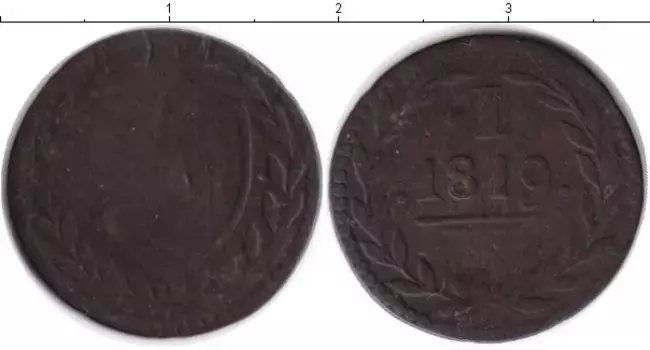 Монета пфенниг Франкфурта 1819 года Медь Нотгельд