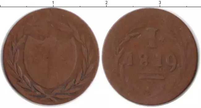 Монета пфенниг Франкфурта 1819 года Медь Нотгельд