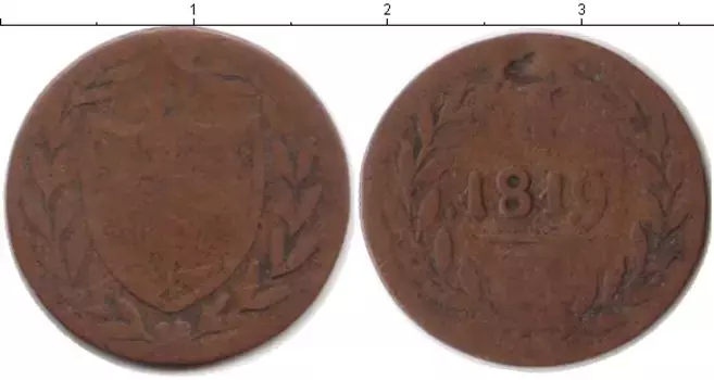 Монета пфенниг Франкфурта 1819 года Медь Нотгельд