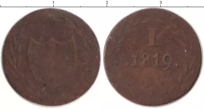 Монета пфенниг Франкфурта 1819 года Медь Нотгельд