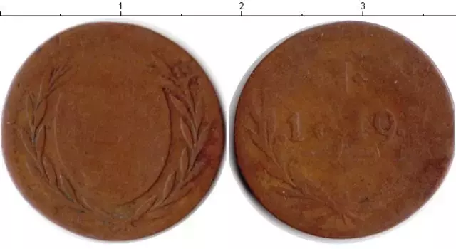 Монета пфенниг Франкфурта 1819 года Медь Нотгельд