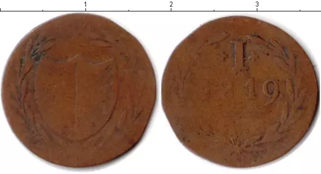 Монета пфенниг Франкфурта 1819 года Медь Нотгельд