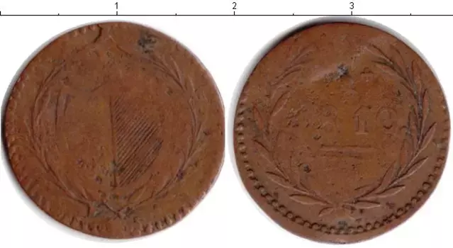 Монета пфенниг Франкфурта 1819 года Медь Нотгельд