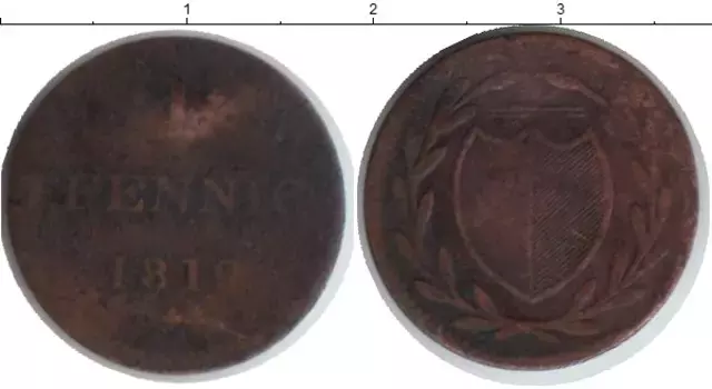 Монета пфенниг Франкфурта 1819 года Медь нотгельд