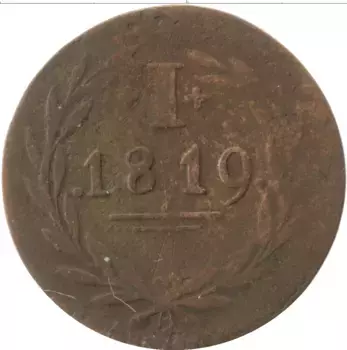 Монета пфенниг Франкфурта 1819 года Медь Токенный выпуск