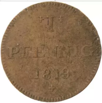 Монета пфенниг Франкфурта 1819 года Медь Токенный выпуск