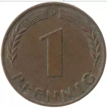 Монета пфенниг ФРГ 1950 года Бронза D