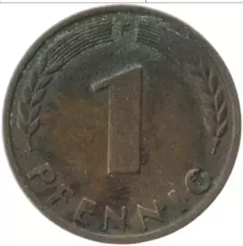 Монета пфенниг ФРГ 1950 года Бронза F