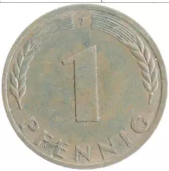 Монета пфенниг ФРГ 1950 года Бронза J