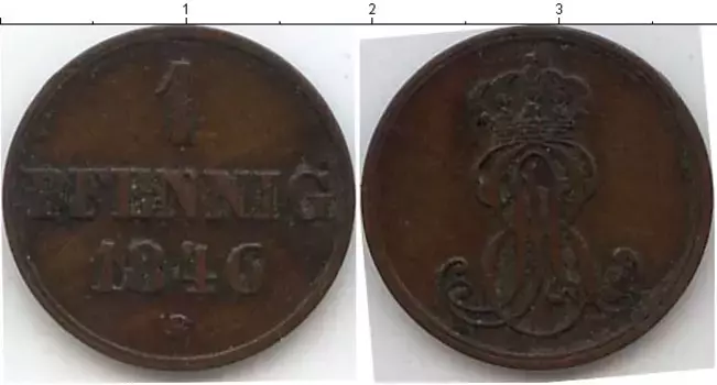 Монета пфенниг Ганновера 1846 года Медь