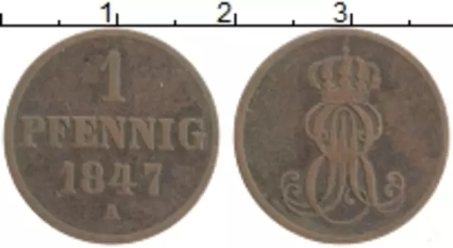 Монета пфенниг Ганновера 1847 года Медь A