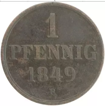 Монета пфенниг Ганновера 1849 года Медь B