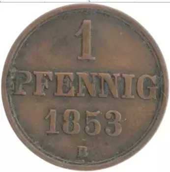 Монета пфенниг Ганновера 1853 года Медь В