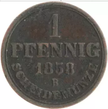 Монета пфенниг Ганновера 1858 года Медь В
