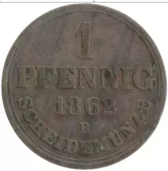 Монета пфенниг Ганновера 1862 года Медь В