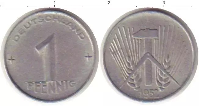 Монета пфенниг ГДР 1952 года Алюминий