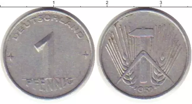 Монета пфенниг ГДР 1952 года Алюминий