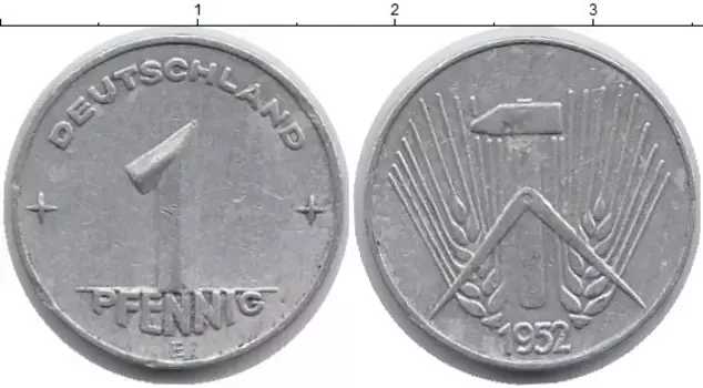 Монета пфенниг ГДР 1952 года Алюминий