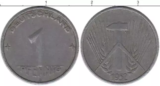 Монета пфенниг ГДР 1952 года Алюминий