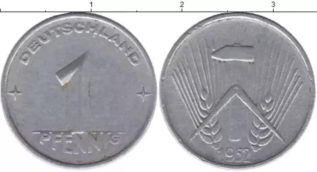 Монета пфенниг ГДР 1952 года Алюминий