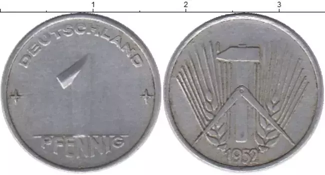 Монета пфенниг ГДР 1952 года Алюминий
