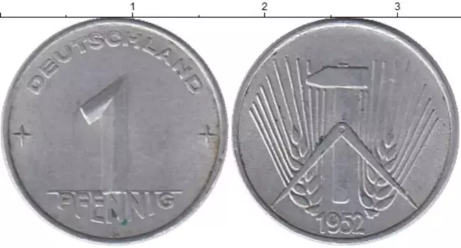 Монета пфенниг ГДР 1952 года Алюминий