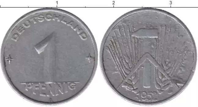 Монета пфенниг ГДР 1952 года Алюминий