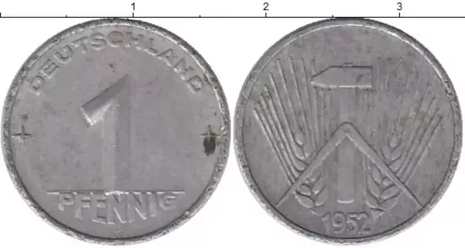 Монета пфенниг ГДР 1952 года Алюминий