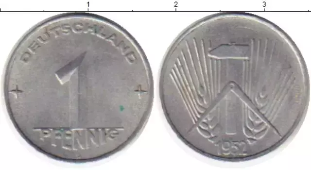 Монета пфенниг ГДР 1952 года Алюминий