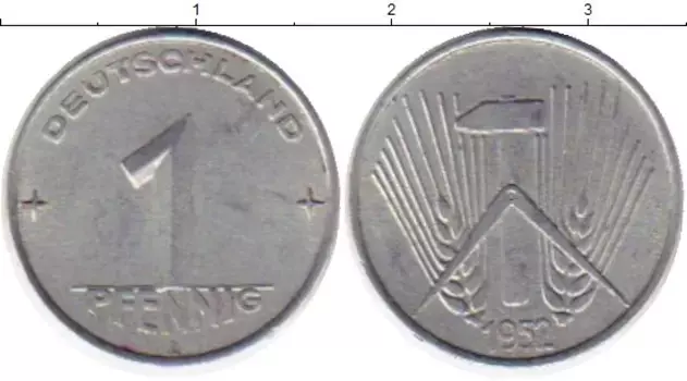 Монета пфенниг ГДР 1952 года Алюминий