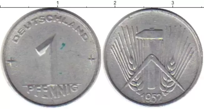 Монета пфенниг ГДР 1952 года Алюминий