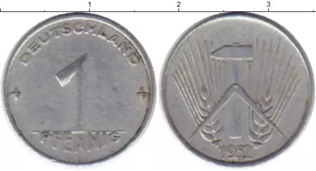 Монета пфенниг ГДР 1952 года Алюминий