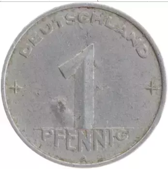 Монета пфенниг ГДР 1952 года Алюминий