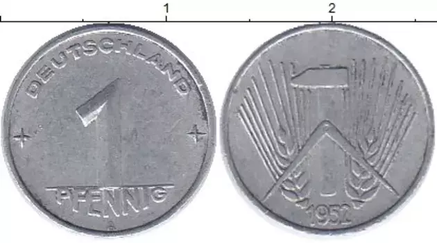 Монета пфенниг ГДР 1952 года Алюминий А вариант герба республики