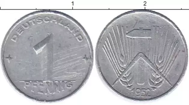 Монета пфенниг ГДР 1952 года Алюминий Колос