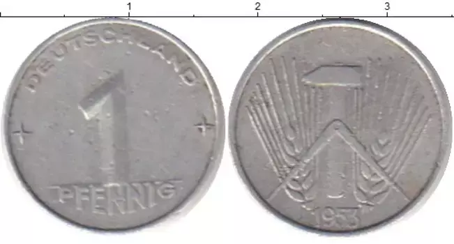 Монета пфенниг ГДР 1953 года Алюминий
