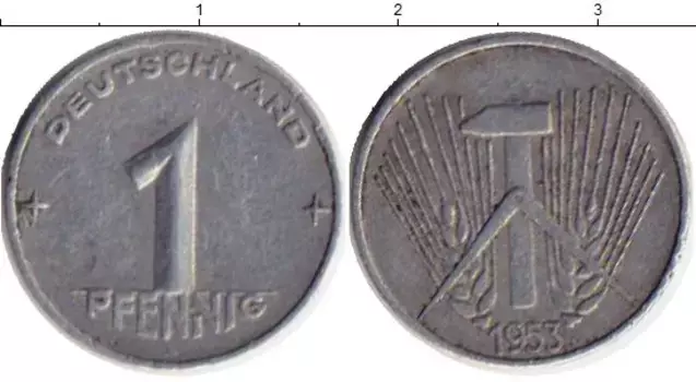 Монета пфенниг ГДР 1953 года Алюминий