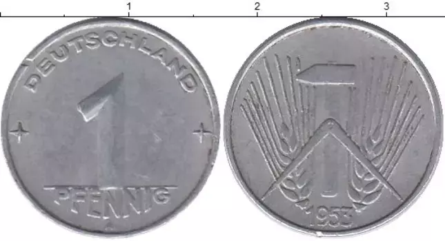 Монета пфенниг ГДР 1953 года Алюминий