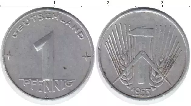 Монета пфенниг ГДР 1953 года Алюминий А