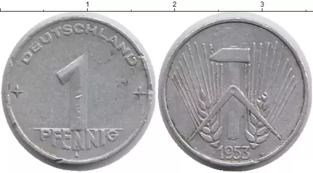 Монета пфенниг ГДР 1953 года Алюминий А
