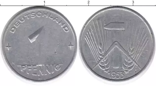 Монета пфенниг ГДР 1953 года Алюминий А