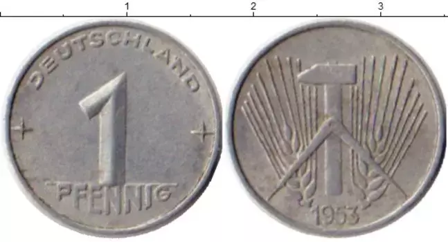 Монета пфенниг ГДР 1953 года Алюминий А