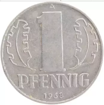 Монета пфенниг ГДР 1968 года Алюминий А