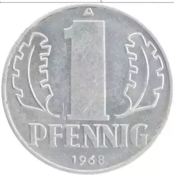 Монета пфенниг ГДР 1968 года Алюминий А