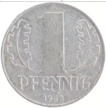 Монета пфенниг ГДР 1968 года Алюминий А