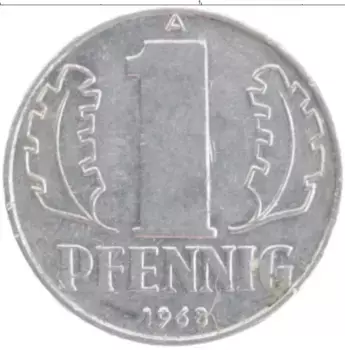 Монета пфенниг ГДР 1968 года Алюминий А
