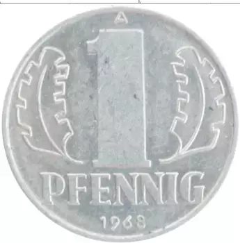 Монета пфенниг ГДР 1968 года Алюминий А