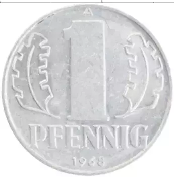 Монета пфенниг ГДР 1968 года Алюминий А