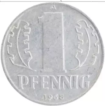 Монета пфенниг ГДР 1968 года Алюминий А