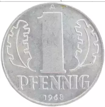 Монета пфенниг ГДР 1968 года Алюминий А